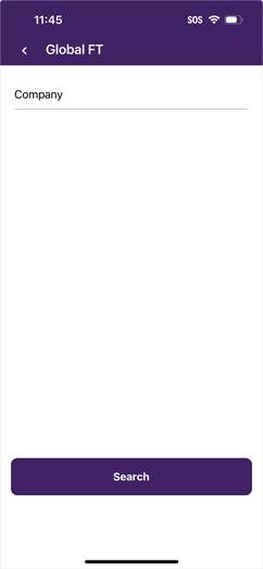 Full text search screen displaying a term entered into the field.