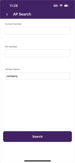 Object search screen with completed search parameter fields.