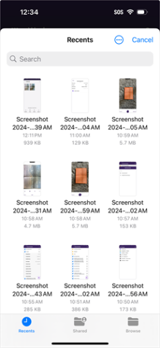 Folder content screen