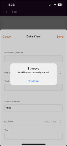 Success screen
