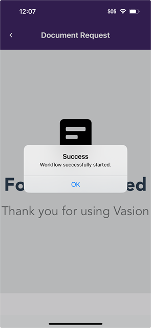 Success screen