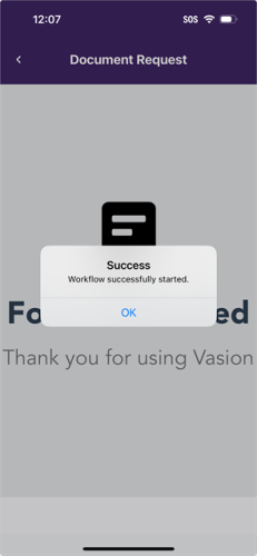 Success screen