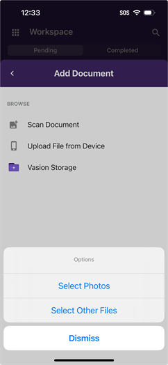 File select options screen