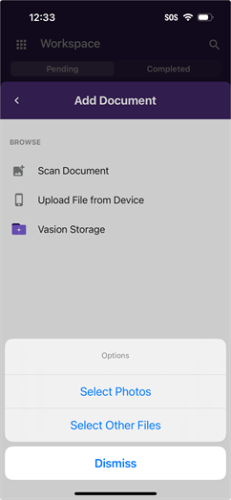 File select options screen
