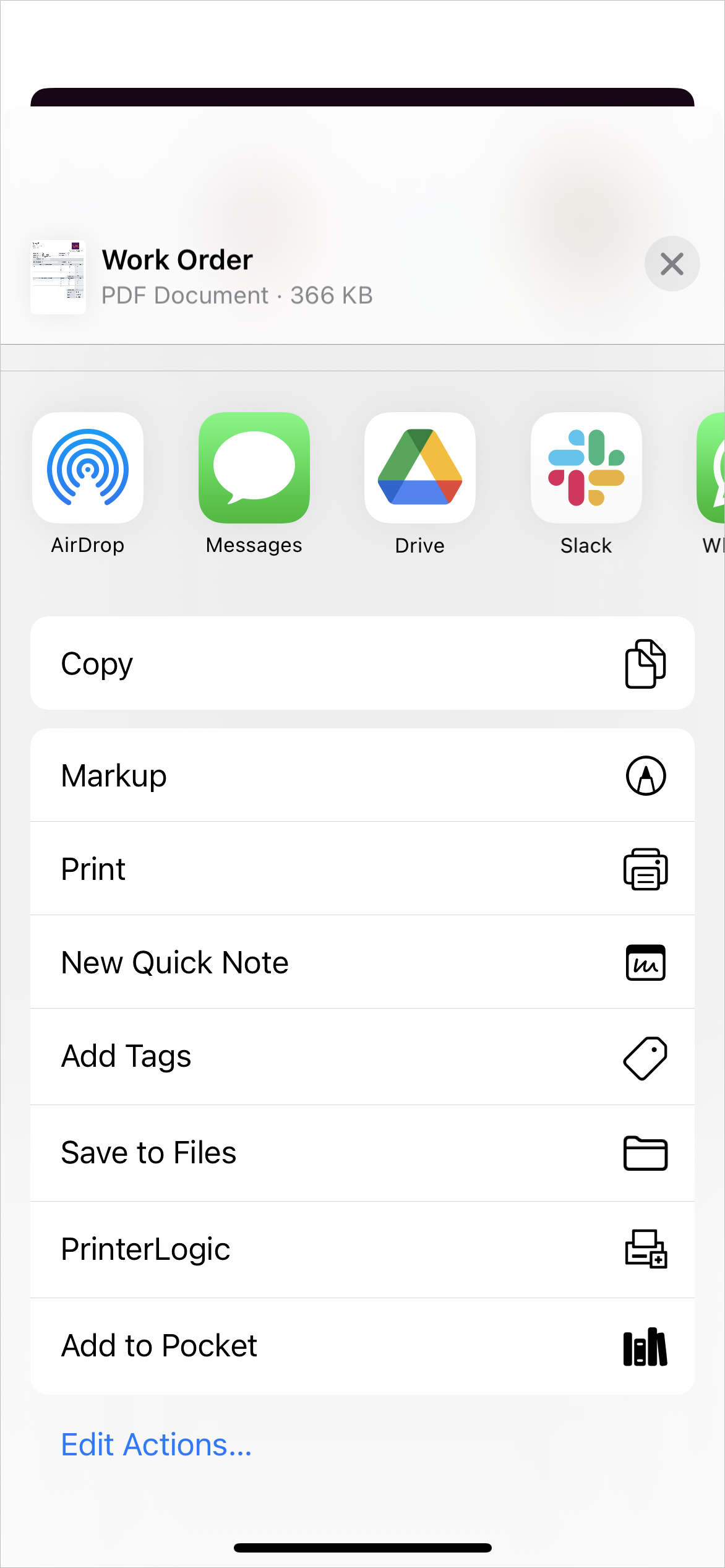 iOS Share options