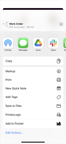 iOS Share options