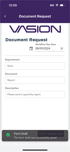 Form Draft saved message