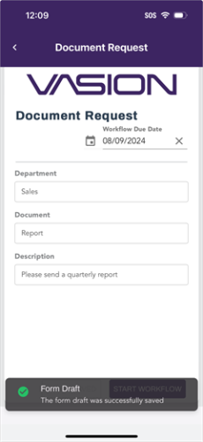 Form Draft saved message