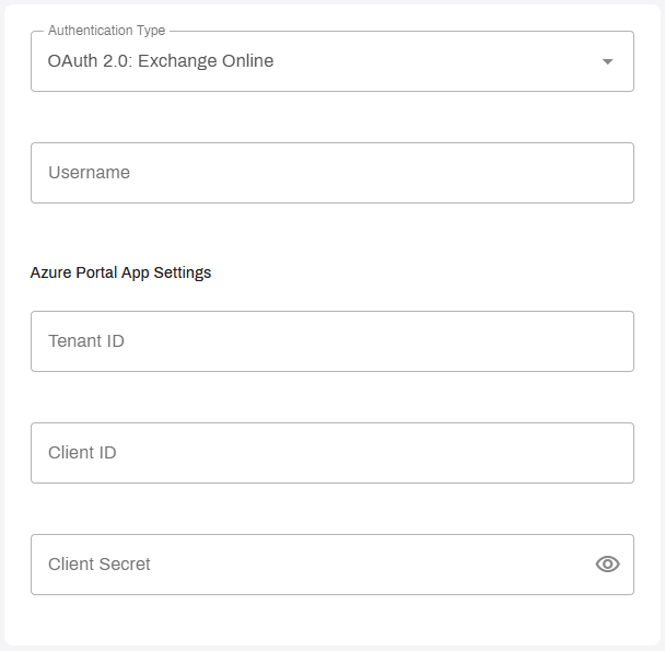 SMTP Settings page, showing fields for OAuth 2.0 authentication. SMTP Settings page, showing fields for OAuth 2.0 authentication.