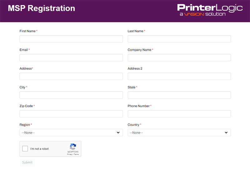 MSP registration page for new providers.