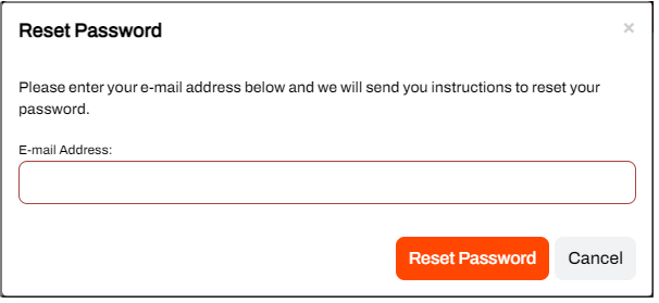 Reset password box where email is entered to recover password.