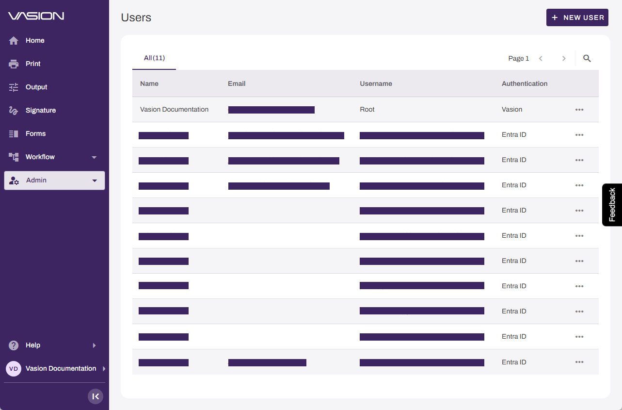 Vasion Automate showing Users page. Vasion Automate showing Users page.