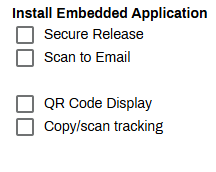 Admin Console showing printer's Apps tab and Install Embedded Application section. Admin Console showing printer's Apps tab and Install Embedded Application section.