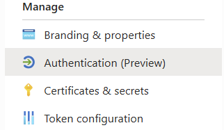 Microsoft Entra admin center showing Manage section and Authentication option. Microsoft Entra admin center showing Manage section and Authentication option.