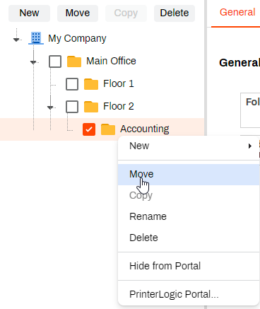 Admin Console showing expanded context menu and Move option. Admin Console showing expanded context menu and Move option.