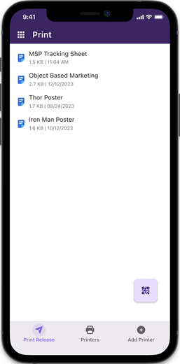 Print release screen on an iOS device. Print release screen shown on an iOS device.