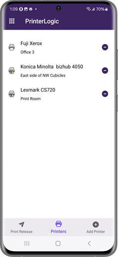 Printers screen shown on an Android device. Printers screen shown on an Android device.