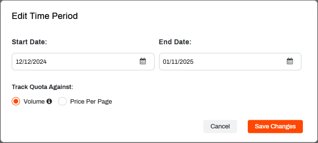 Admin Console showing Edit Time Period modal. Admin Console showing Edit Time Period modal.