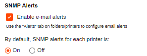 Admin Console showing General settings and SNMP Alerts settings. Admin Console showing General settings and SNMP Alerts settings.