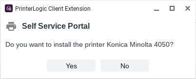 Printer installation confirmation modal. Printer installation confirmation modal