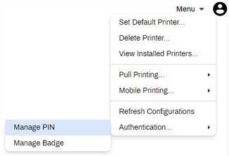 Manage PIN option highlighted on the Self-service Portal menu. Manage PIN option highlighted on the Self-service Portal menu.