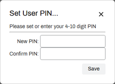 Set User PIN modal. Set User PIN modal.