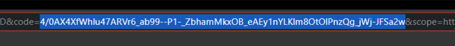 URL bar showing one-time authorization code. URL bar showing one-time authorization code.