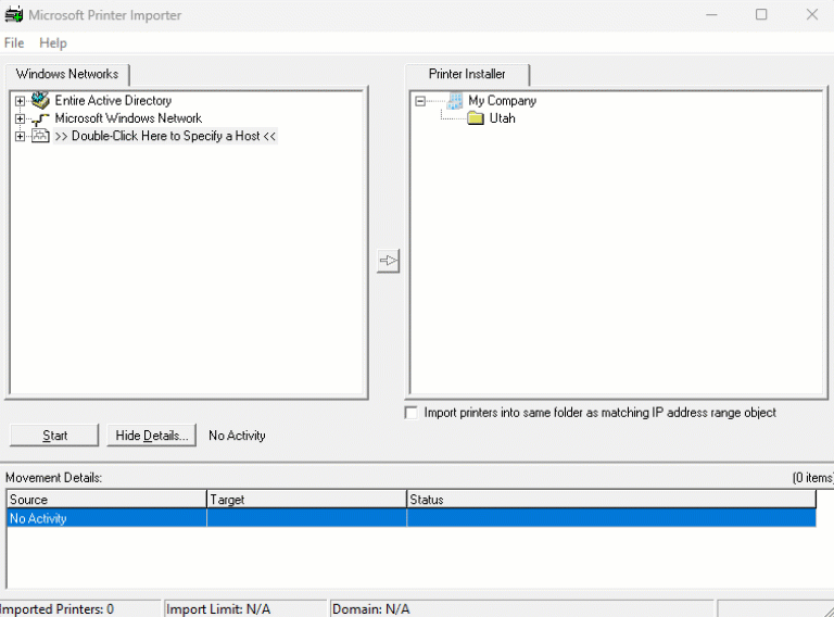 Microsoft Printer Importer showing import process.