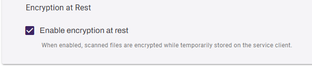 Admin Console, showing Enable encryption at rest setting. Admin Console, showing Enable encryption at rest setting.