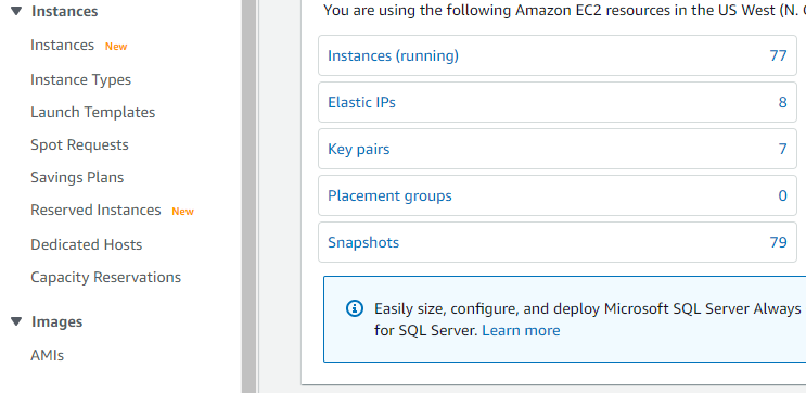 AMI option within the Images drop-down in the AWS EC2 Dashboard.