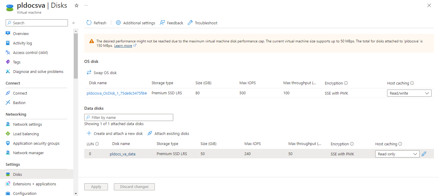 Attach disk page in Azure.