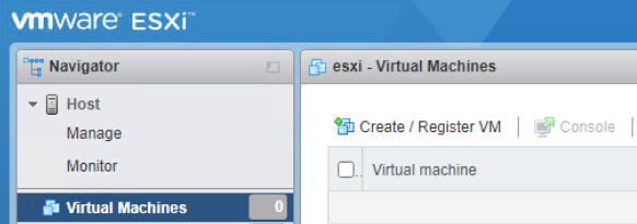 Create/Register VM button in the upper left of the ESXI management interface.