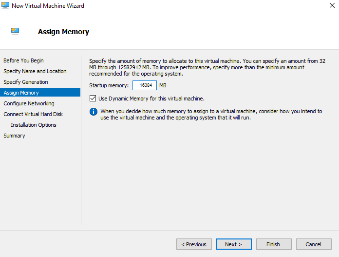 VM wizard showing the Assign Memory tab with an arrow pointing to the Startup memory box adjusted for more RAM.
