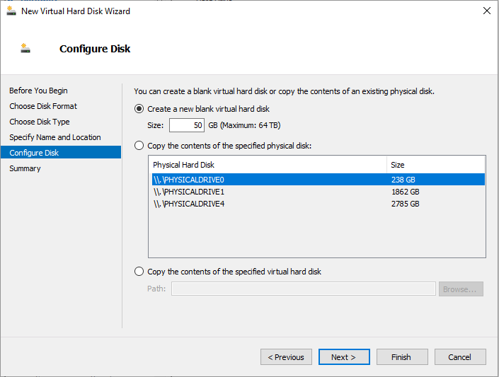 Wizard showing the configure disk section and an arrow to the Size field to specify the size of the virtual hard disk.