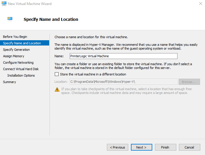 VM Wizard with an arrow pointing to the virtual machine name and the Next button is highlighted in the bottom middle.