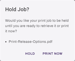Hold Job? modal. Hold Job? confirmation modal.