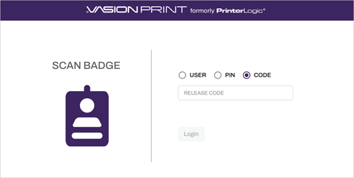 CPA login page showing the Code option selected and the field to enter it.