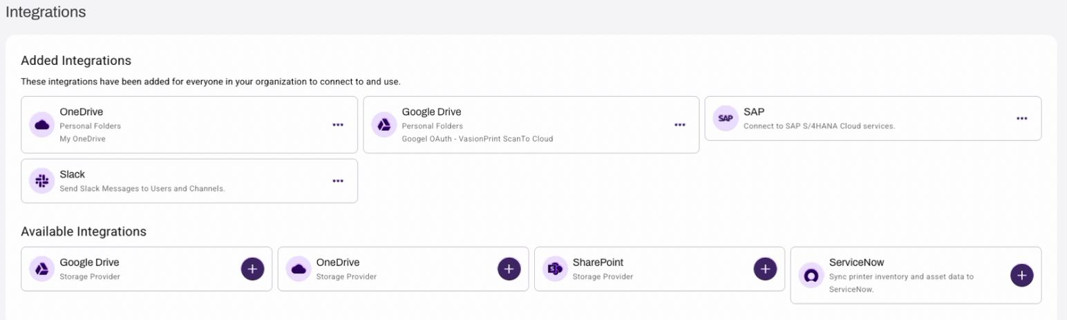 Available Integrations section of the Integration page showing the SAP card. Available Integrations section of the Integration page showing the SAP card.