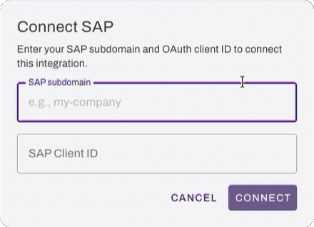 Connect SAP modal. Connect SAP modal.
