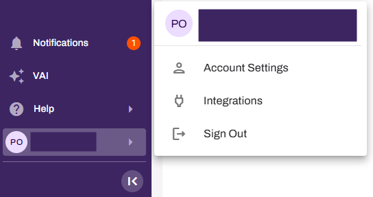 User menu showing available options. User menu showing available options.