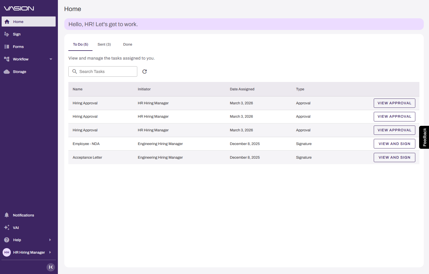 Vasion Automate showing "Home" page. Vasion Automate showing "Home" page.
