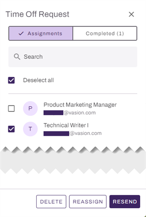Vasion Automate showing Assignments tab and selected user. Vasion Automate showing Assignments tab and selected user.