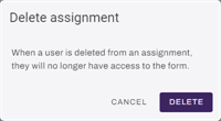 Vasion Automate showing "Delete assignment" modal. Vasion Automate showing "Delete assignment" modal.