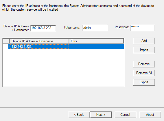 "Add-on Application installer" window showing completed fields. "Add-on Application installer" window showing completed fields.