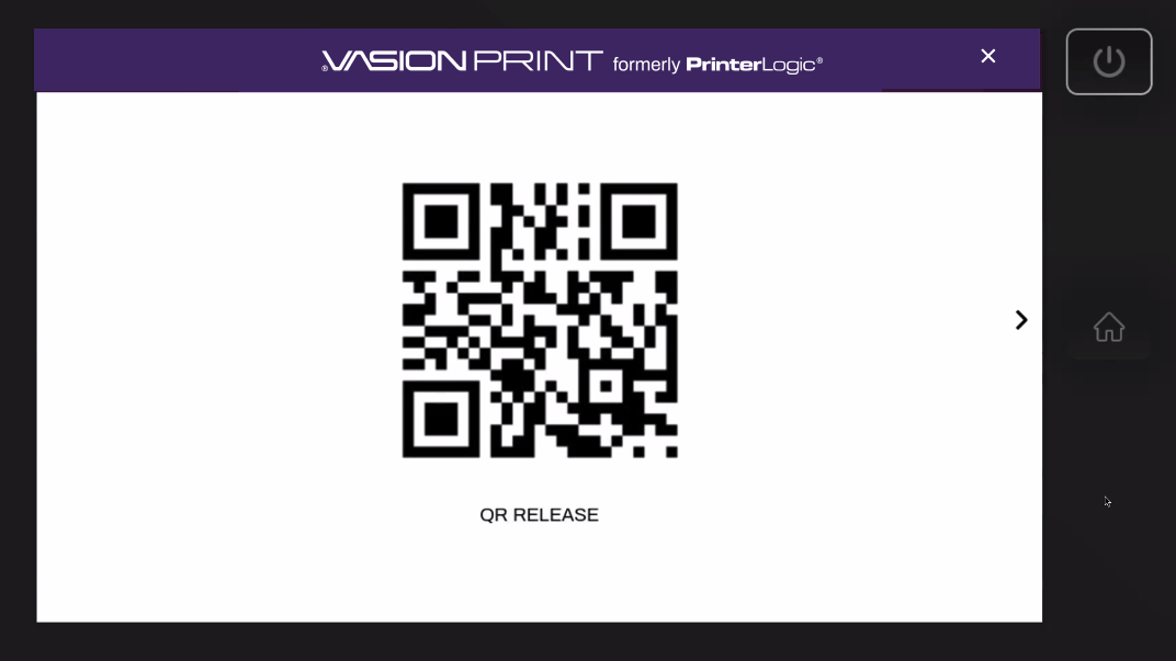 Printer control panel showing QR code. Printer control panel showing QR code.