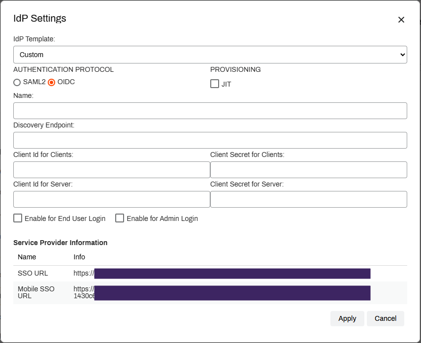 Custom OIDC IdP template as seen in the Admin Console.