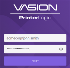Example of how to enter the username when using Active Directory sign in. Username and password fields showing the proper way to enter the domain and username.