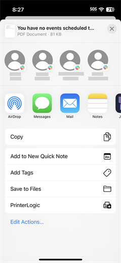 iOS Share screen iOS share screen listing available apps.