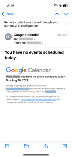 Mail app showing an email Mail app showing a selected email.