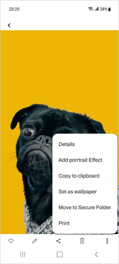 Share and Export menu with an option to print. Android device Share and Export menu with an option to print.